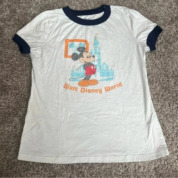 Walt Disney World Mickey Mouse White and Navy Vault Collection Ringer Tee - Picture 1 of 4